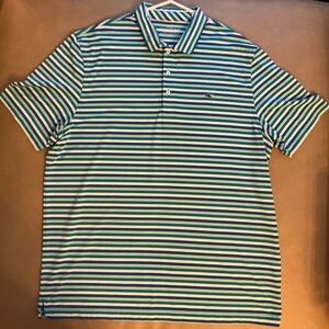 Vineyard Vines Blue and Green Striped Polo Shirt